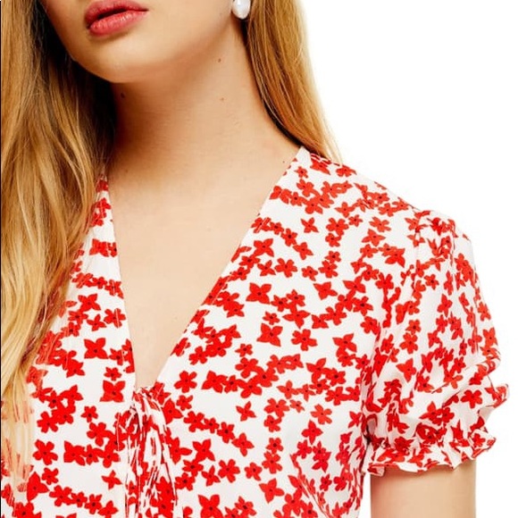 Topshop Tops - TOPSHOP Red & White Floral Blouse